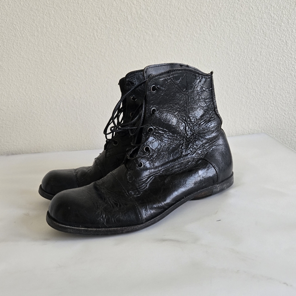 CYDWOQ Iota Boots Size 38 |‎ US 8 Black Crackled Leather Lace Up Handmade Grunge